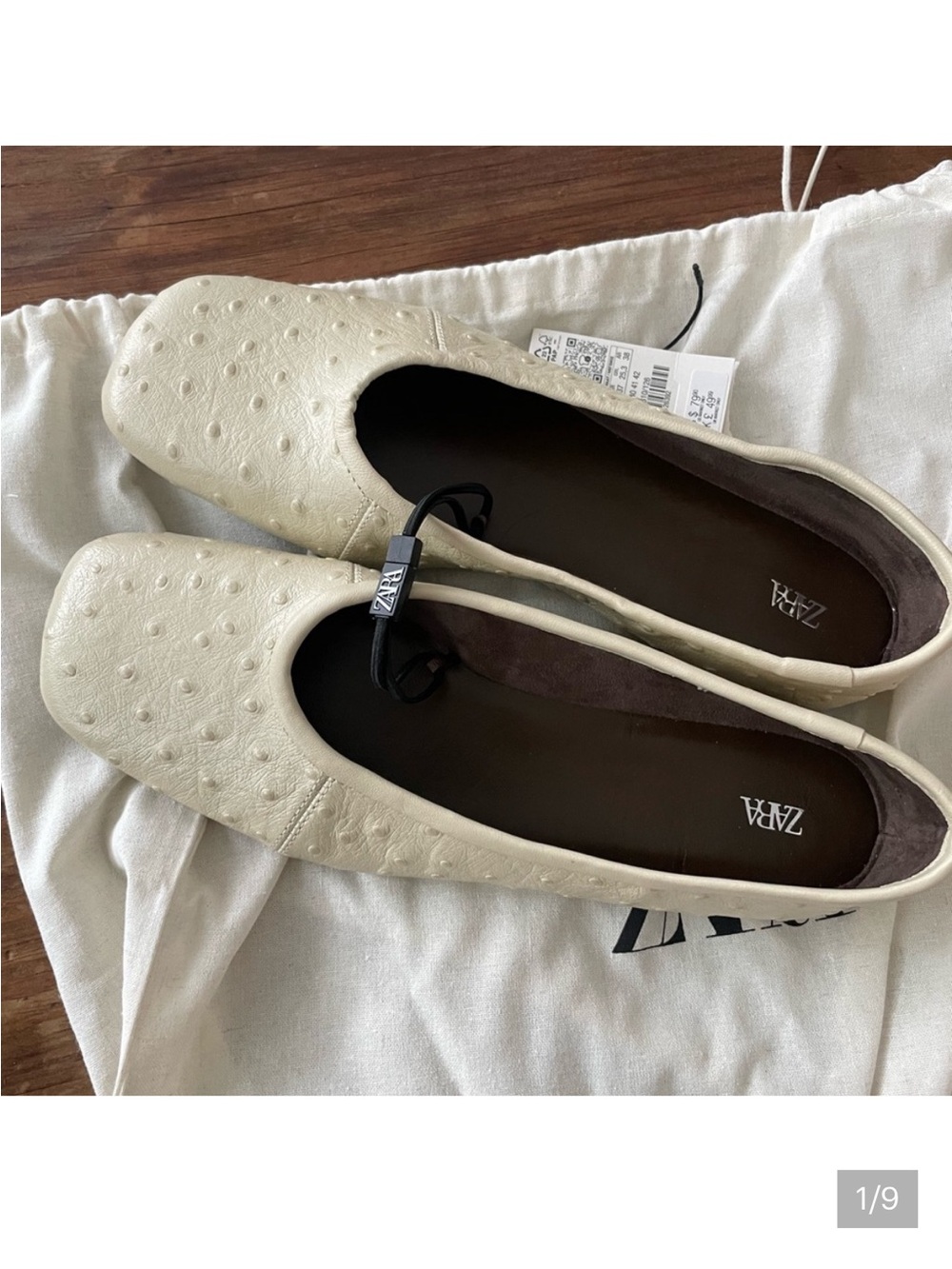 Zara square toes textured flats ivory cream 39